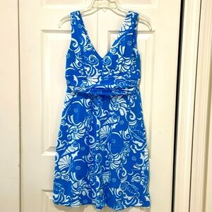 Soft pull over Lilly casual dress in a lighter ocean blue and white
